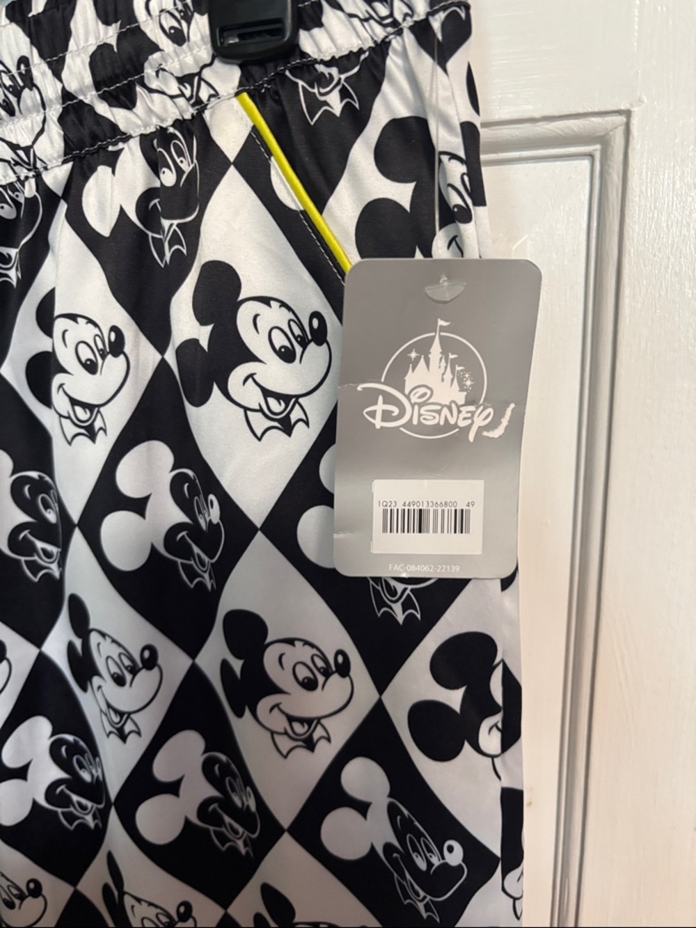 Disney Black & White Mickey Mouse Diamond Print Lounge Pants with Yellow Trim - Picture 3 of 8